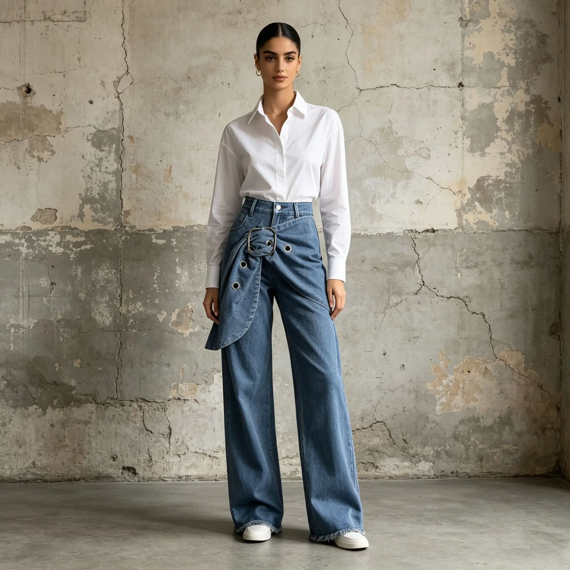ZAMOR HIGH STREET Women Fashion Distressed High Waist Jeans 2026 New Chic Niche Design Splicing Belt Wide Leg Denim Pants Trouse