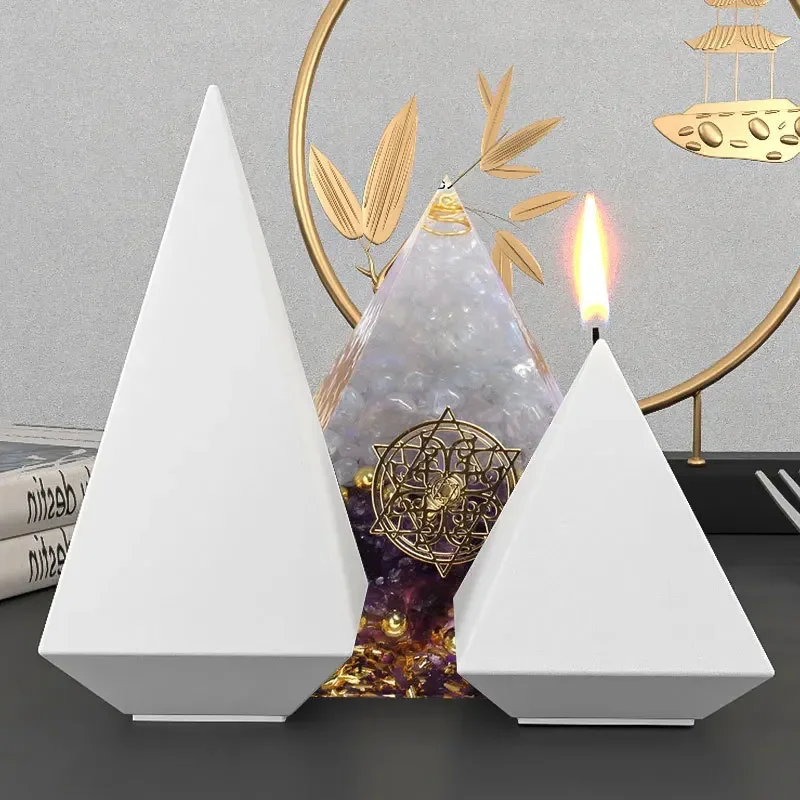 Diy resina epóxi ornamentos de cristal 2024 nova base ogan energia pirâmide molde de silicone forma decorativa para velas resina arte