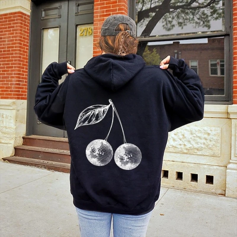 هوديي كرة ديسكو الكرز العصرية Coquette Mirrorball الحراري لطيف كبير الحجم باللون الكحلي بأكمام طويلة ملابس الشارع الشهير لهدايا لها #1