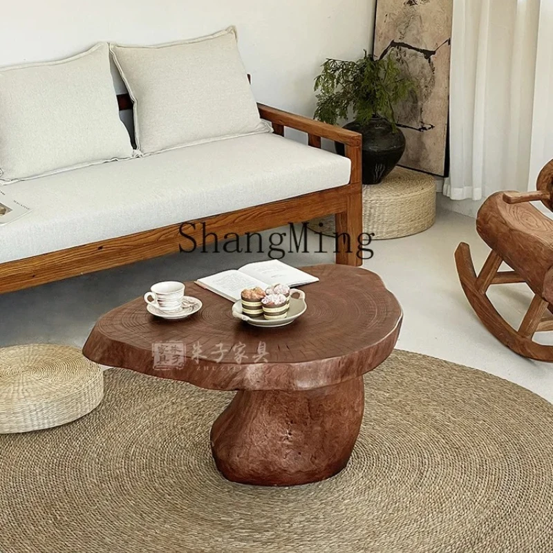 

FG style solid wood coffee table creative sofa side table retro round stump corner table