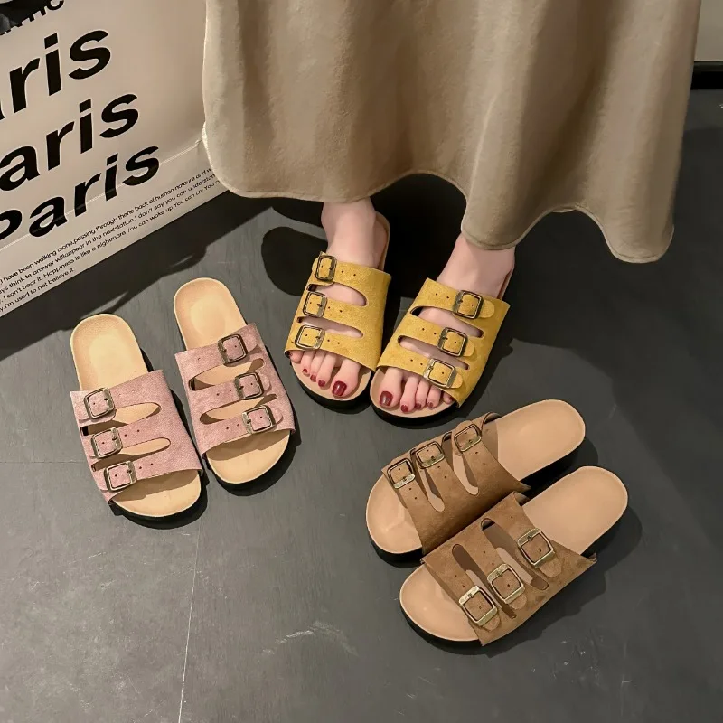 

2025 NEW Flat Slippers For Women 2025 New Luxury Indoor Bottom Non Slip Cork Slippers Women's Beach Flops Sandals