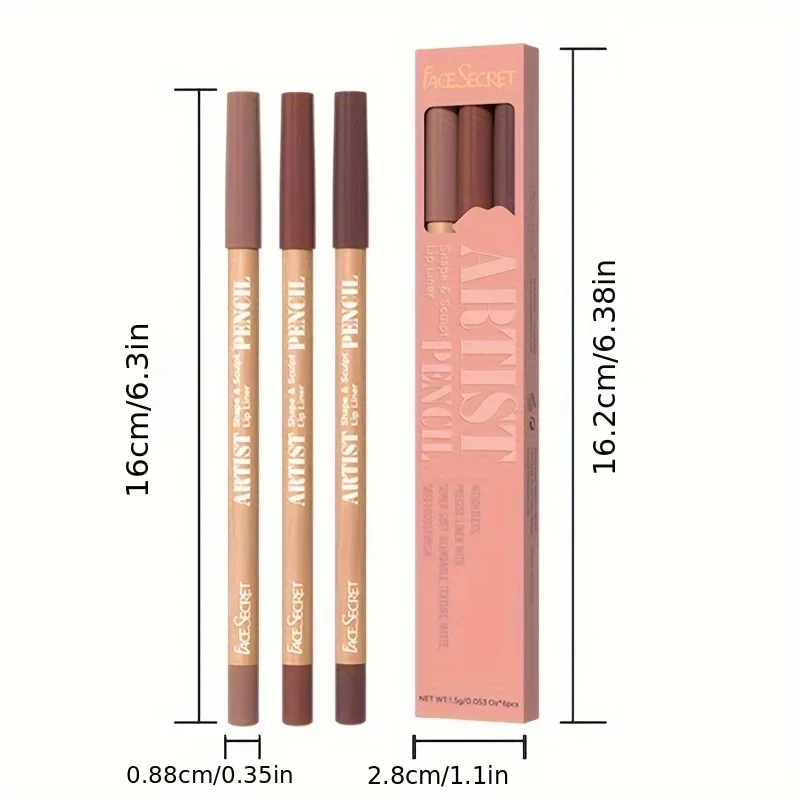 Face Secret Juego de 3 uds de delineador de labios desnudo, mate Natural, resistente al agua de larga duración, maquillaje de lápiz labial de línea de gancho de alta pigmentación