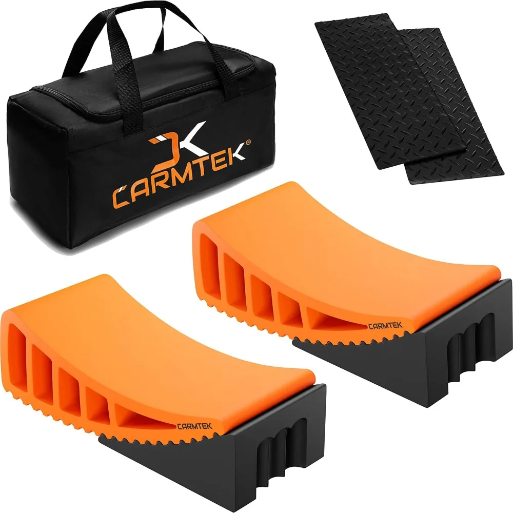 

Camper Leveler Premium Kit | Fit Curved RV Levelers with Wheel Chocks, Rubber Mats & Carry Bag