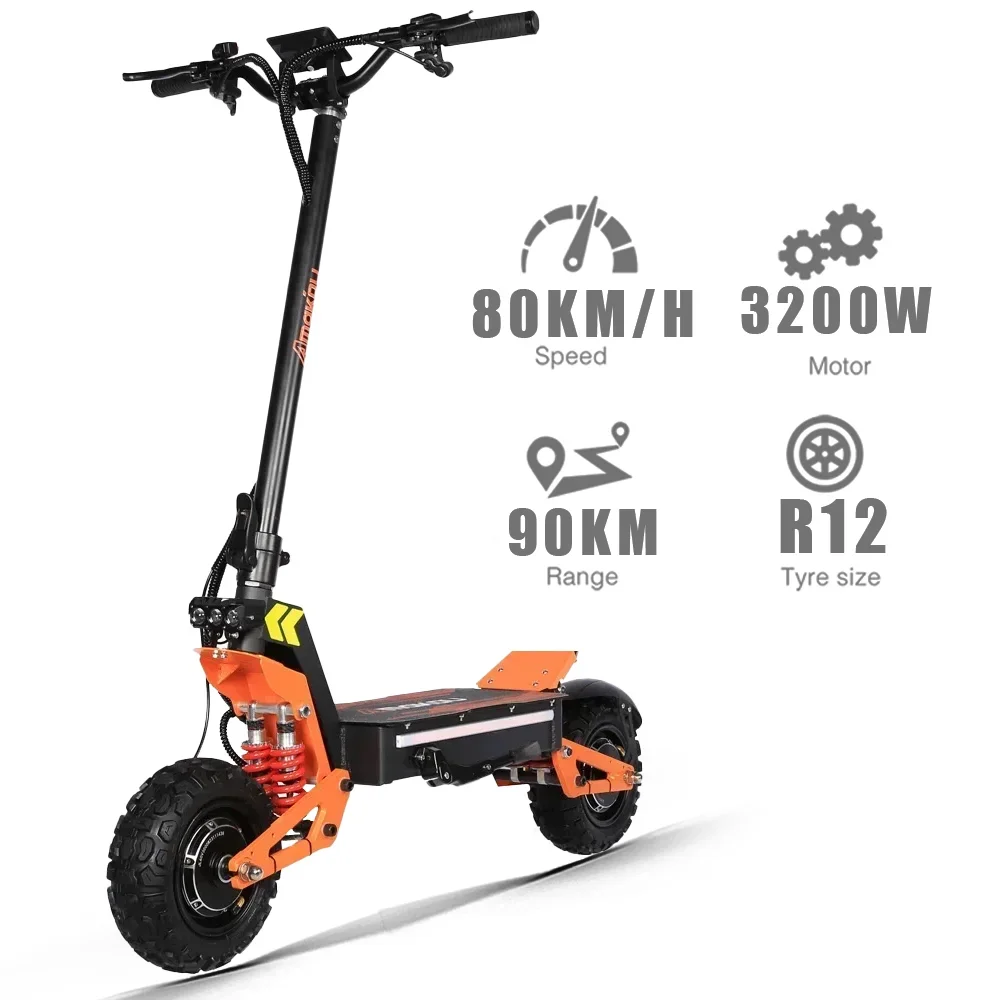 Foldable 6000W Dual Motor Adult Electric Scooter 12 inch Off-road Tyres 60V-35AH Max Speed 80KM/H Max Range 90KM Hydraulic Brake