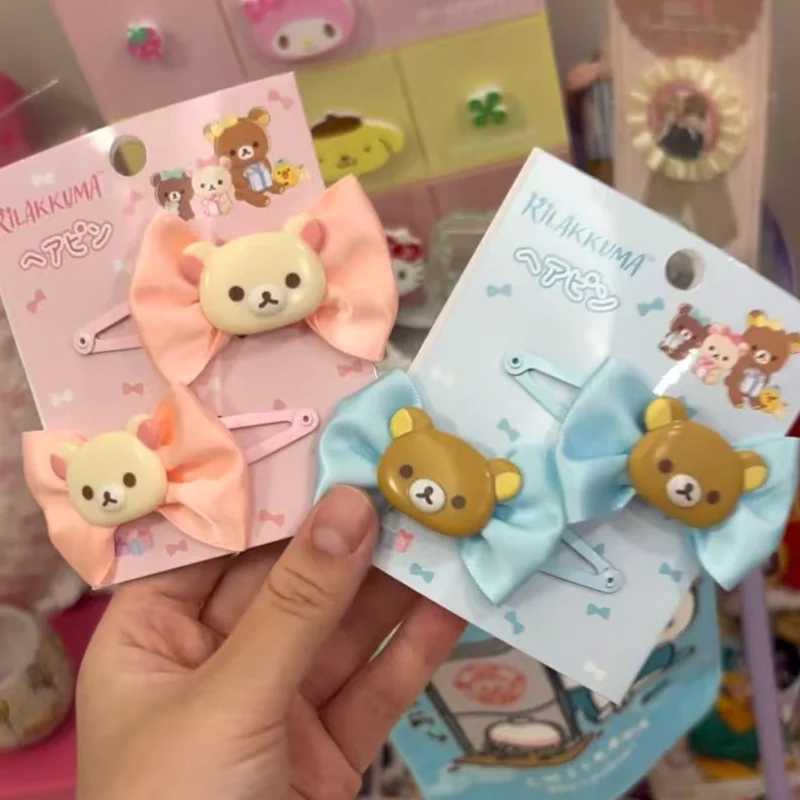 

New Style Rilakkuma Butterfly Knot Hairpin 2-Piece Set Cartoon Bangs Side Clamp Hair Accessorie Cute Girl Headwear Birthday Gift