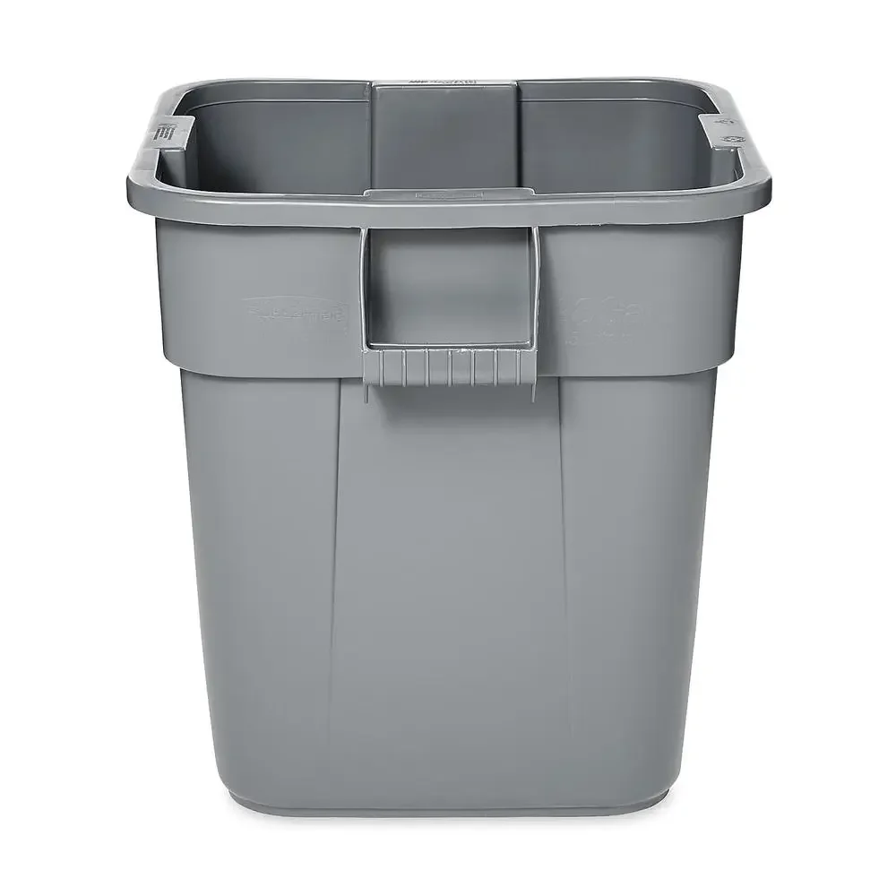 Commercial 28gal Gray Square Trash Can Utility Container Nesting Handles Double-Ribbed Base Plastic Resin Easy Store Clean