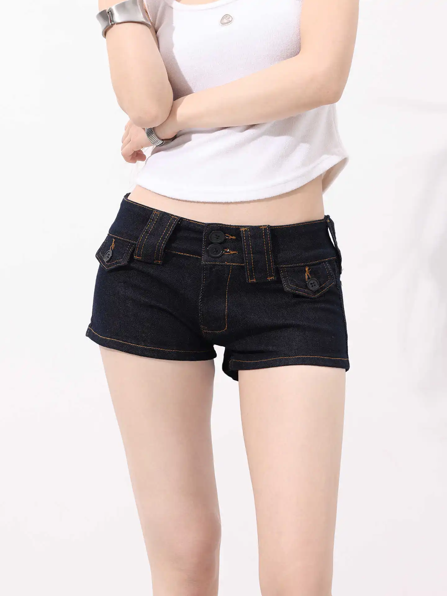 Summer Women American Retro Low Rise Jean Shorts Kpop Y2K 2000s Harajuku Denim Hot Pants Design Japanese High Street Grunge New view 4