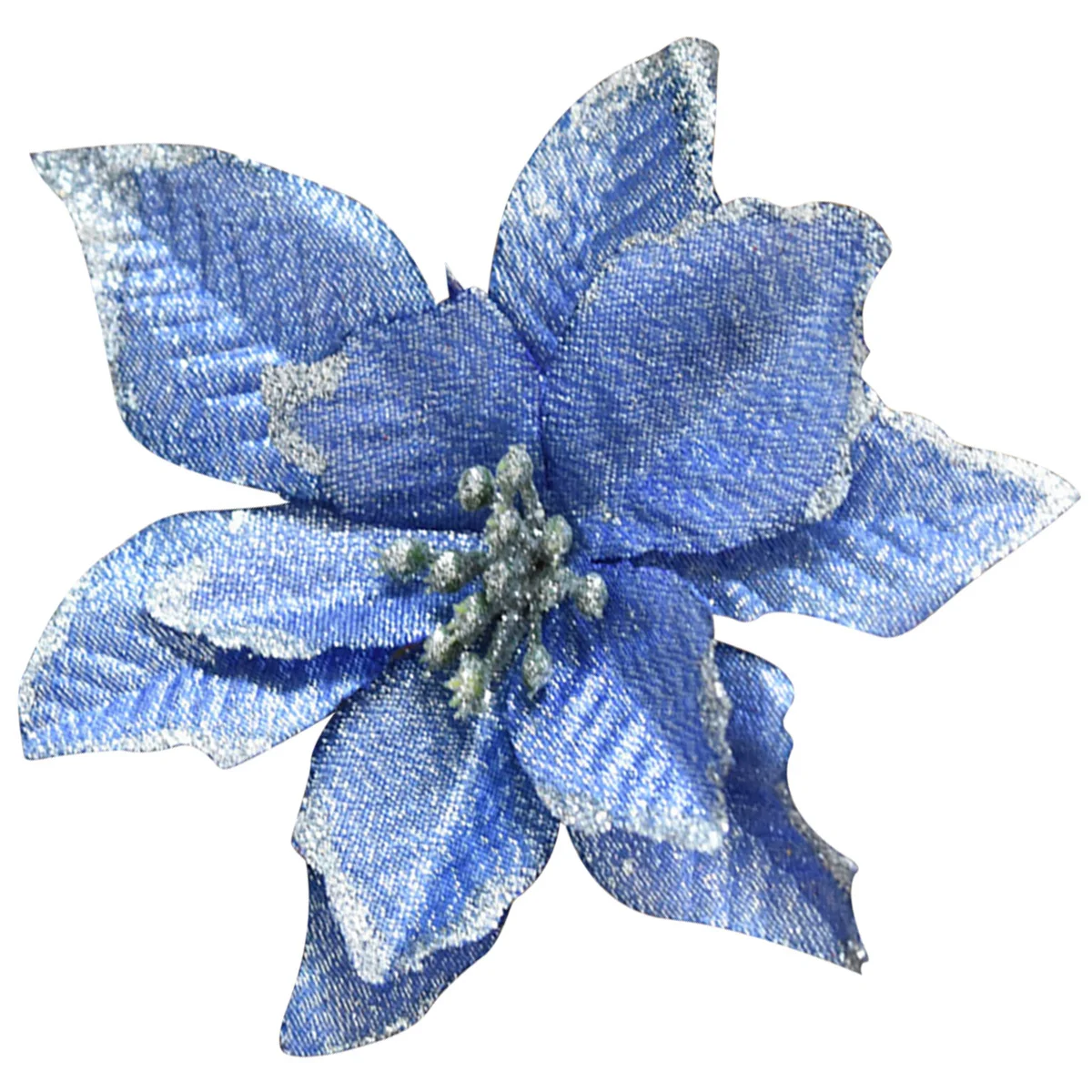 13cm Brokatowe Sztuczne Kwiaty Świąteczne na Ślub, Boże Narodzenie, Dekoracje na Wieniec Choinkowy, Niebieskie, Tworzące Świąteczną Atmosferę w Williach i Hotelach