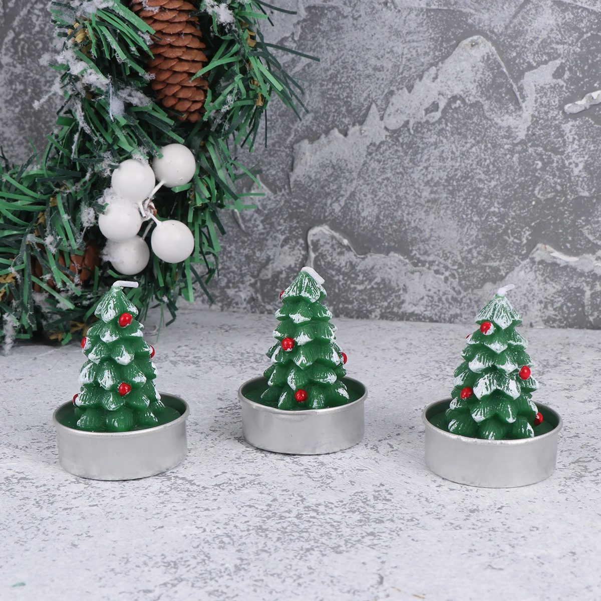 

3pcs Christmas For Cake Smokeless Cupcake Ornament Party Wedding Decoration Led Lighting Tree Centerpiece