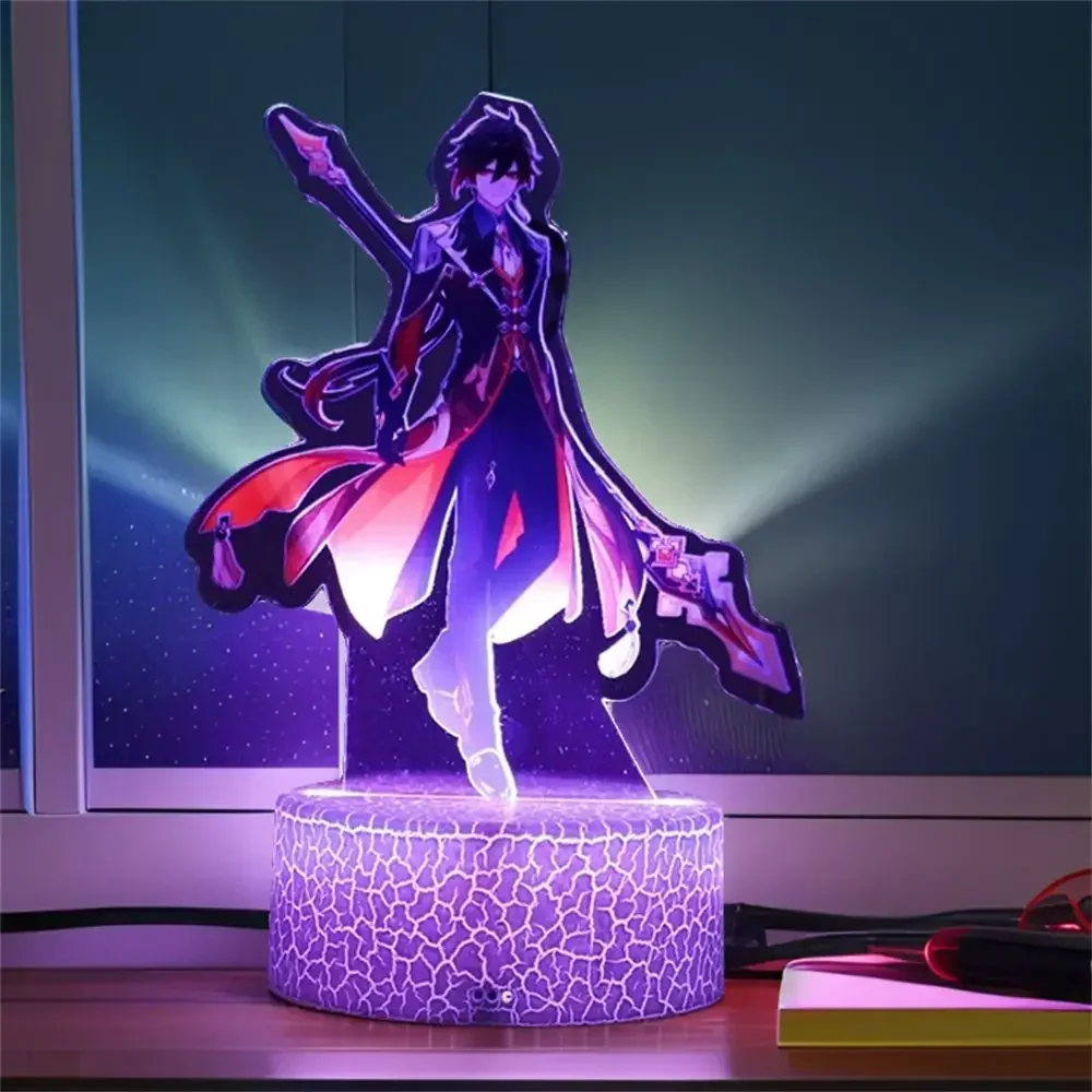 Anime Figures 3D Lamp Zhongli Xiao Genshin Impact LED Night Light Smart Touch Remote RGB Decoration Room Kid Birthday Toys Gifts