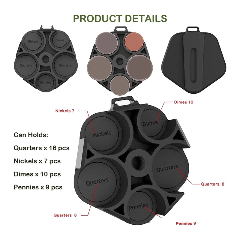 FORW-4 Pack Coin Dispenser - Portable Coin Case With Clip, Change Holder Minimalist Coin Collection Wallet (4 Pack, Black)