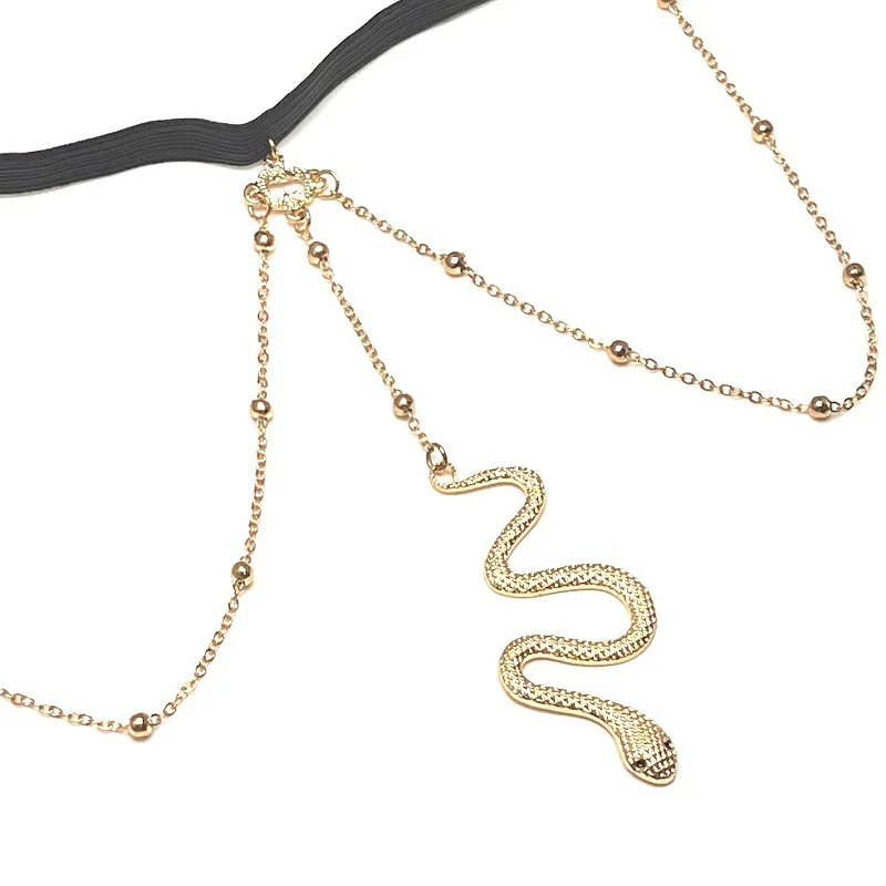 Cadena de pierna de serpiente Bohemia para mujer, colgante de Animal con borla elástica gótica, cadena de cuerpo Punk para playa, accesorios de joyería para el cuerpo