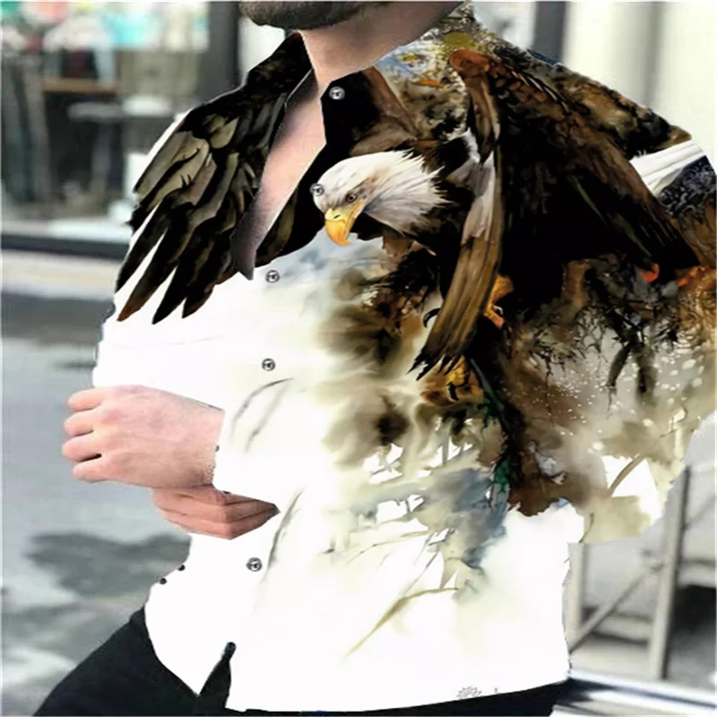 

Fashion Men's Tops Shirt Button Lapel Lion Tiger Eagle Animal HD Pattern Soft and Comfortable Material 2024 New