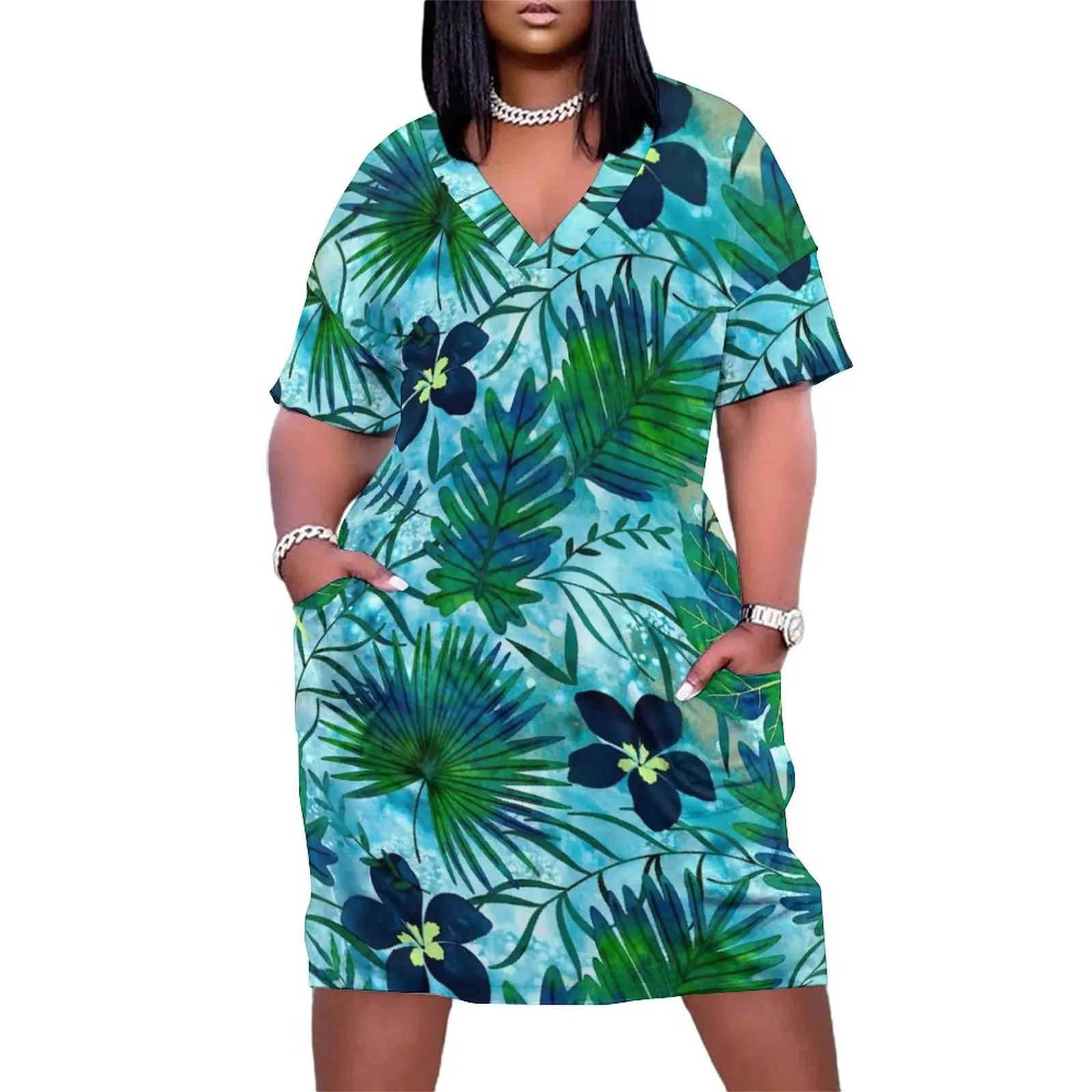 

Nalani Hawaiian Tropical Garden - Turquoise Loose Pocket Dress women's clothing summer 2025 novelties dresses summer