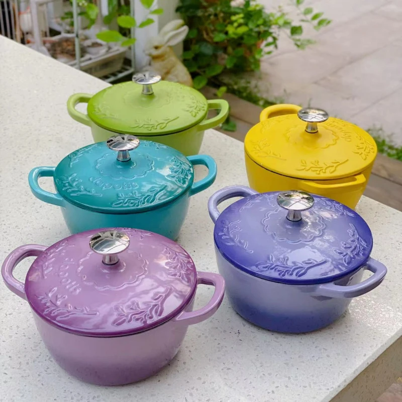 16cm Enameled Cast Iron Cookware Pots Milk Pot Baby Supplementary Food Pot Smooth Enamel Braised Pork Belly Pot Rice Stew Pots