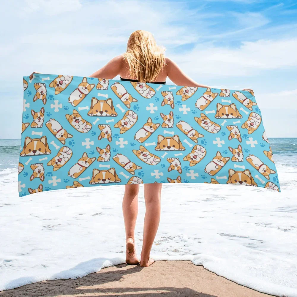 Animal Cartoon Cute Dog Corgi Beach Towel Swimming Bath Towel Bathroom Accessories Microfiber Towels Yoga Mat for Women Men Gift