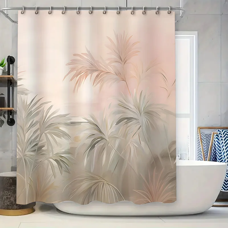 

Elegant Palm Leaves Shower Curtain Soft Pastel Design for Modern Bathrooms Water Resistant Easy Clean with Complimentary hook