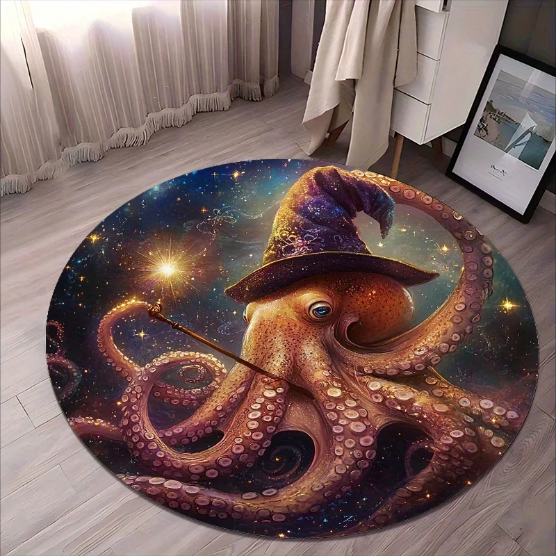 

Magical Octopus Space Design Flannel-printed round floor mats are slip-resistant Suitable for living room terrace garden carpets