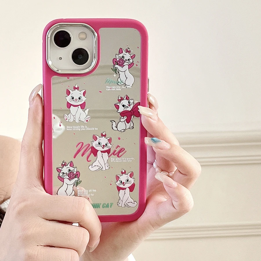 Cartoon cute wind rose red mirror multiple Mary Cat Apple phone case iPhone 14 13 12 11 Pro Max case