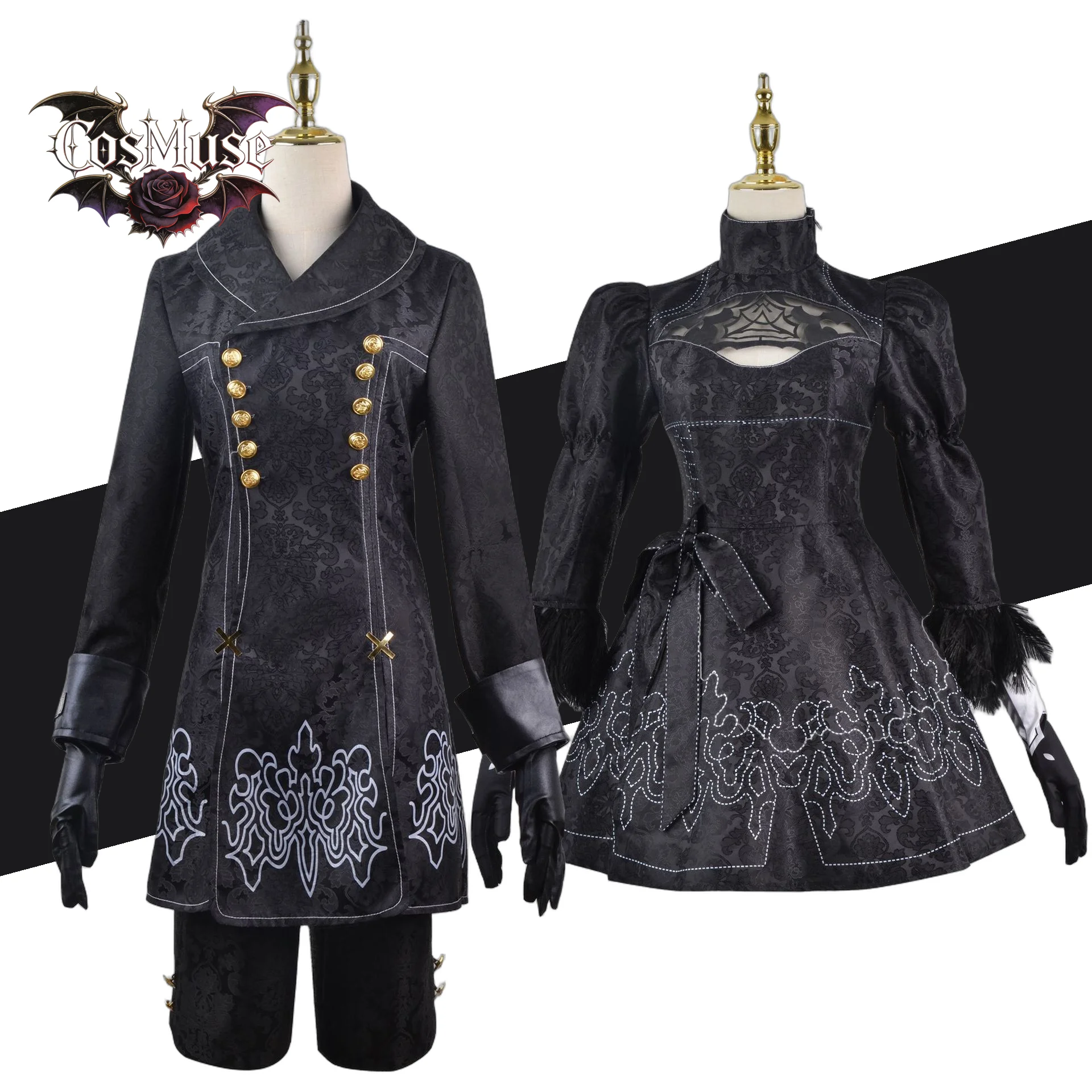 

Nier Automata 9S Yorha 2B Anime Cosplay Costume Male/Female Plus Size Black Dress Wig Included for Fancy Party Disguise