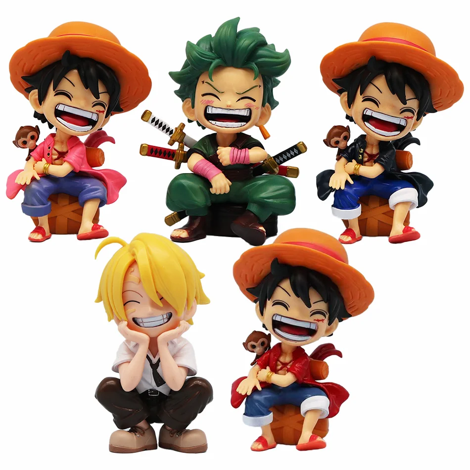 13cm One Piece Anime Figure Sitting Laughing Luffy Action Figures Kawaii Sanji Zoro Figurine Room Car Ornaments Collection Toys