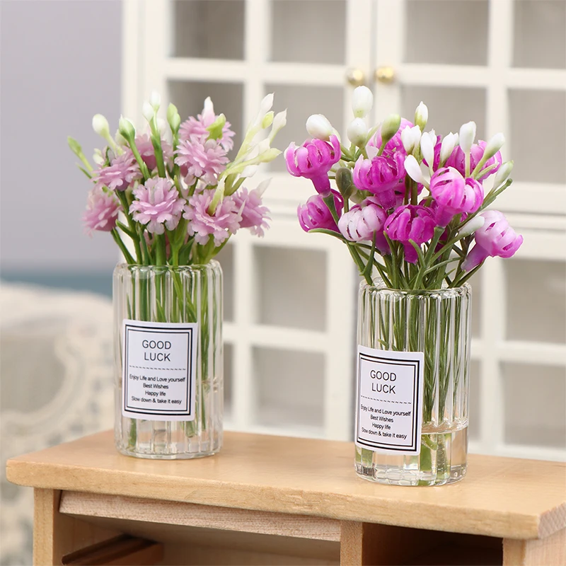 1/6 8 Dollhouse Miniatures Glass Vase Model Doll House Accessories Decor Toy Green Plant Ornaments Gifts Crafts