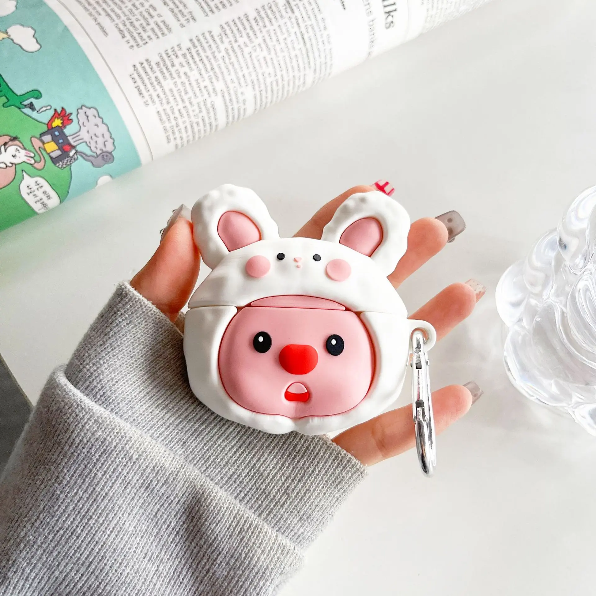 

For Airpdods Pro 2nd Generation Case,Cute 3D Cartoon White Rabbit Beaver For Airpods 1/2 Case,Soft Silicone Earphone Cover