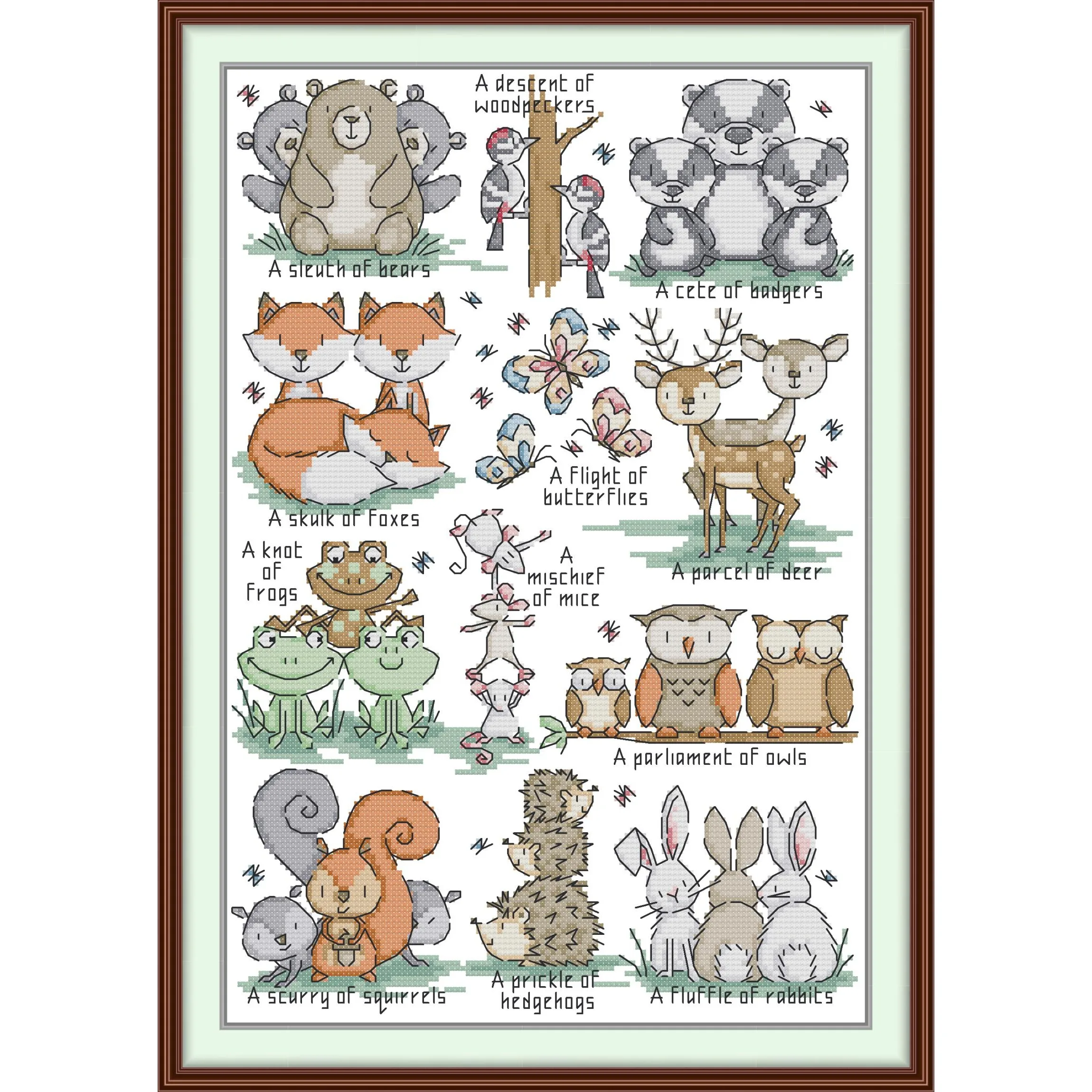 

Joy Sunday Pre-printed Cross Stitch Kit Easy Pattern Aida Stamped Fabric Embroidery Set-Little Animals in The Forest