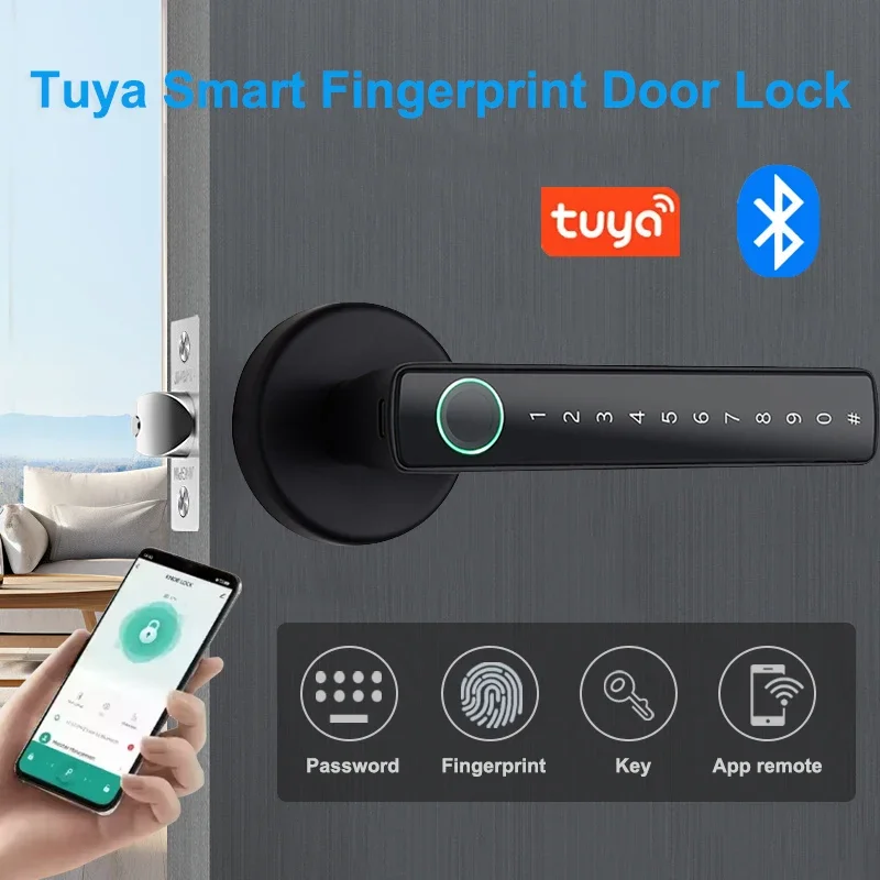Tuya Smart Fingerprint Lock Financial level Electronic Indoor Lock Password/Key/Tuya APP/Bluetooth Unlock Bathroom Bedroom