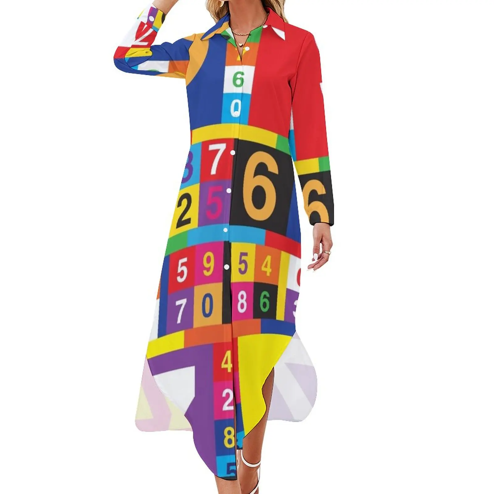 

Coloured Numbers Long Sleeved Shirt Dress Women dresses summer cocktail dresses Summer women's clothing