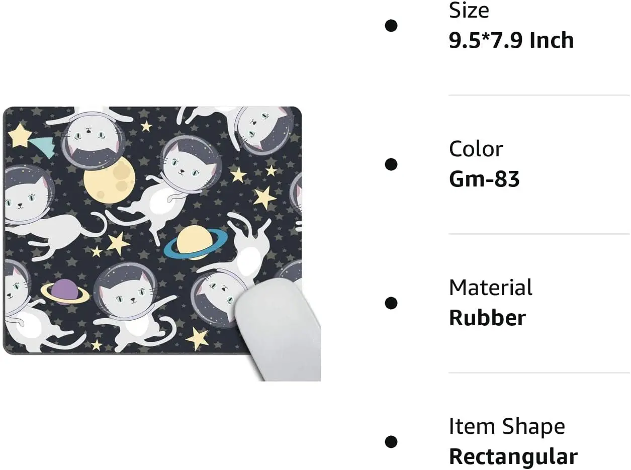 Gaming Mousepad Custom Fun cat Astronaut in Space Mouse pad Non-Slip Rubber Comfortable Customized Computer Mouse Pad