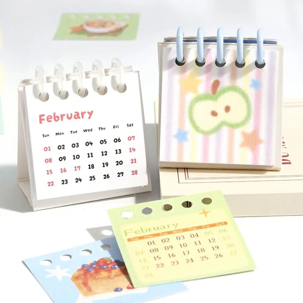 2025 de outubro - fevereiro. 2027 Mini calendário de mesa de papel grosso design de desenho animado calendário de exibição de mesa estudo diário calendário inglês fofo