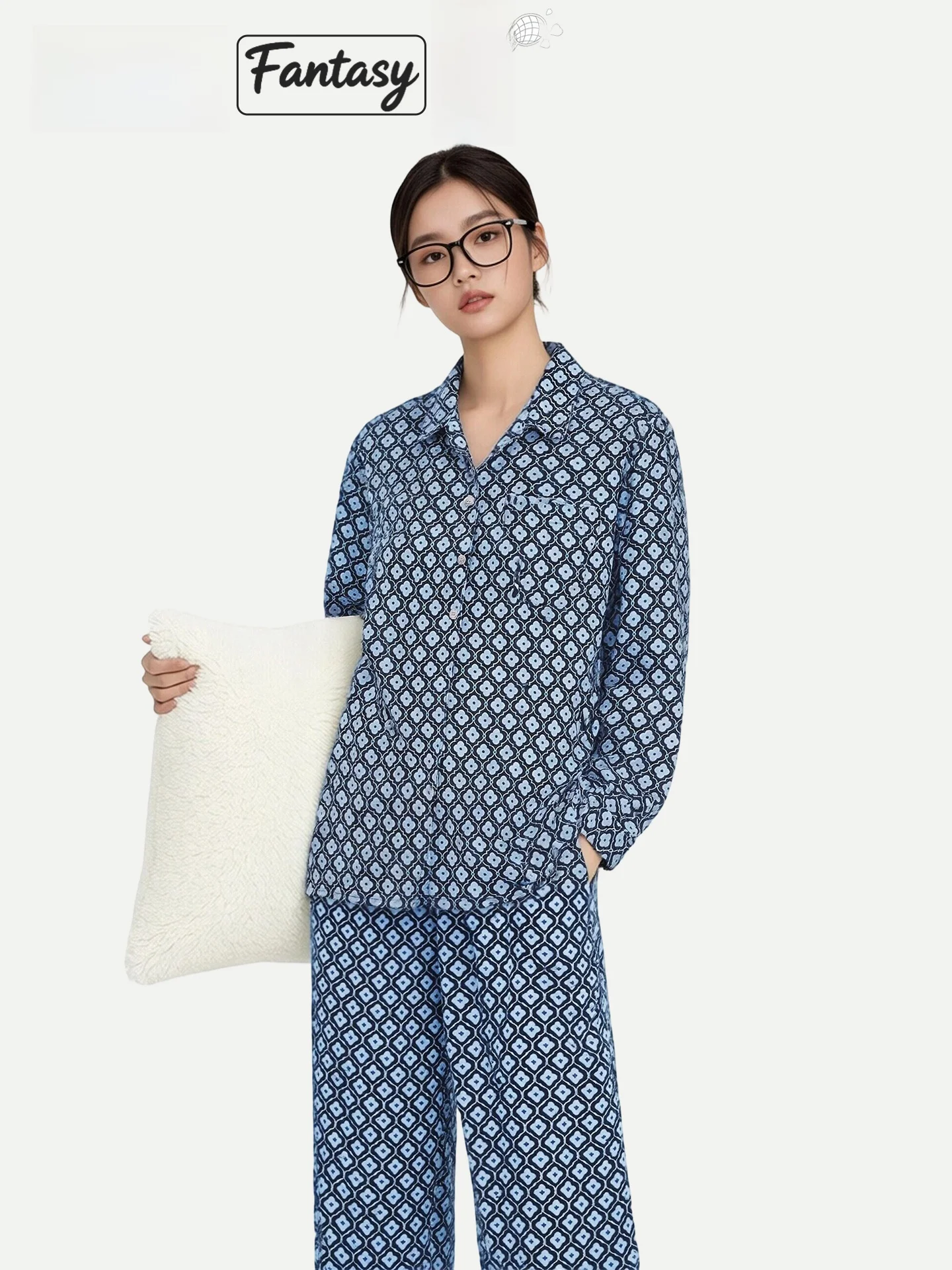 blue-four-leaf-clover-pinkbread-silk-sleepwear-long-sleeve-home-clothes-for-women-moisture-wicking-quick-drying-comfortable-s