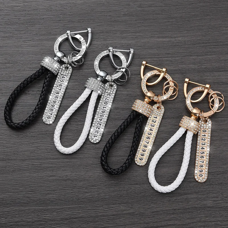 Car Key Chain Women\'s Network Red Chain Pendant Chain Inlaid Diamond Key Ring Ring Hanging Rope Anti loss Number Plate Lovely Bi