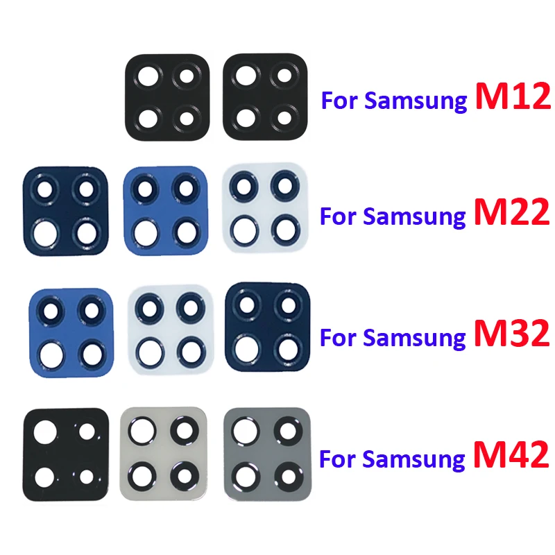 2 Stuks Voor Samsung Galaxy M12 M22 M32 M42 Telefoon Nieuwe Camera Glazen Achterlens Reparatie Deel Zwart Blauw Wit