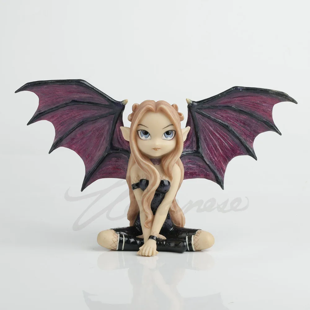 Cute Gothic Devil Fairy Resin Figurine Bat Wings Elf Girl Statue Dark Style Home Desktop Decor Halloween Collectible Ornament