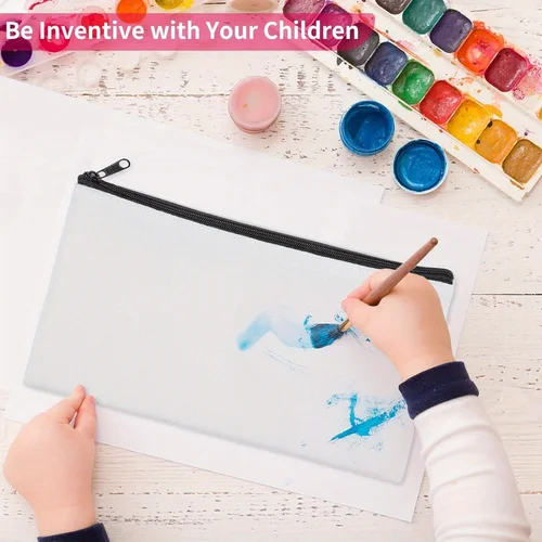 Imagen 2 del producto Paquete de 10 bolsas para bolígrafos y maquillaje de lona blanca en blanco con sublimación, bolsas de poliéster versátiles para artículos de tocador de viaje para manualidades DIY