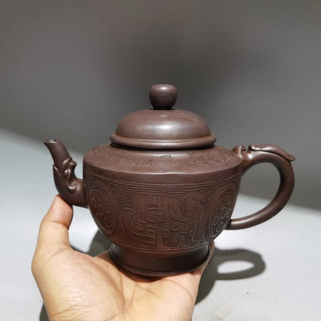 Purple teapot Yixing Purple Clay Teapot Flower symbol pattern Jade hat pot Dragon handle teapot Kettle Teapot