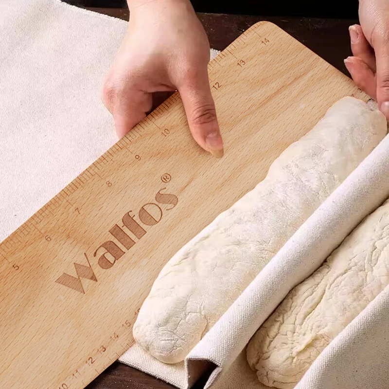 WALFOS Baking Baguette Transfer Wooden Board 38cm Rectangular Double Scale Flip Board Baguette Ciabatta Dough Cooking Tools