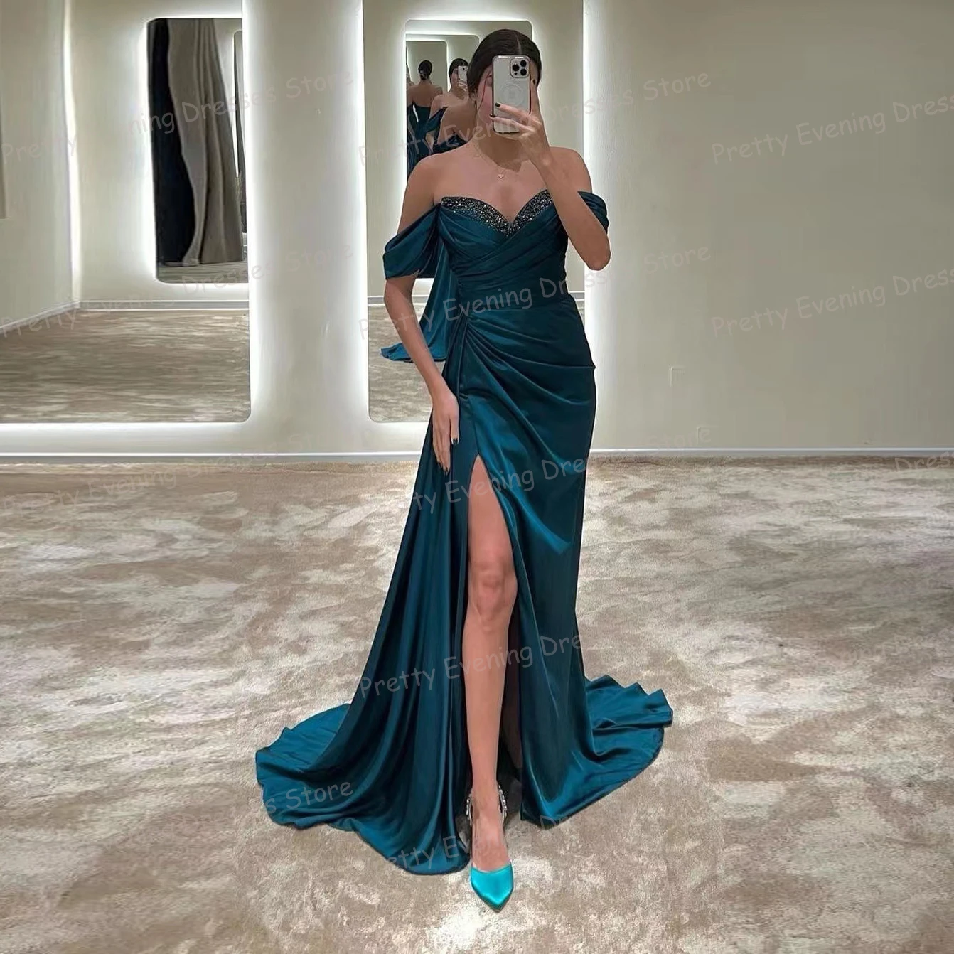 Elegant Satin Evening Dresses Woman's Sexy Off Shoulder Mermaid Prom Growns Split Formal Sweetheart Party Fashion Vestidos 2024