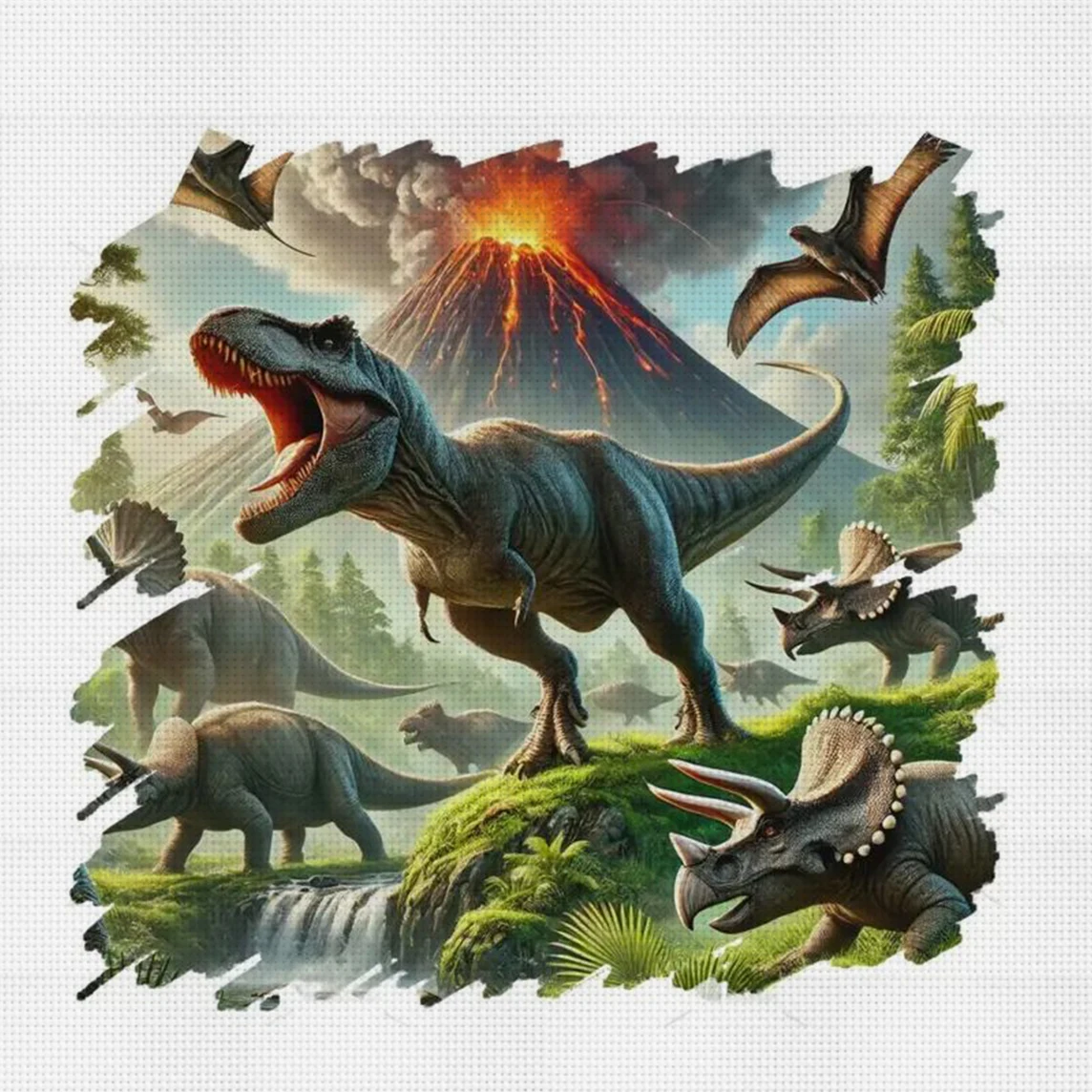 Dinosaurier-Ära Kreuzstich-Set zum Selbermachen, 11CT-Stickerei, Heimwanddekoration, Geschenk, handgefertigtes Material, rahmenlos, halbfertig, 36×36 cm