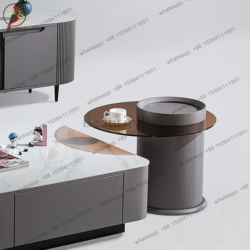 LS Italian minimalist Pandora rock slab coffee table combination living room home modern light luxury paint floor cabinet