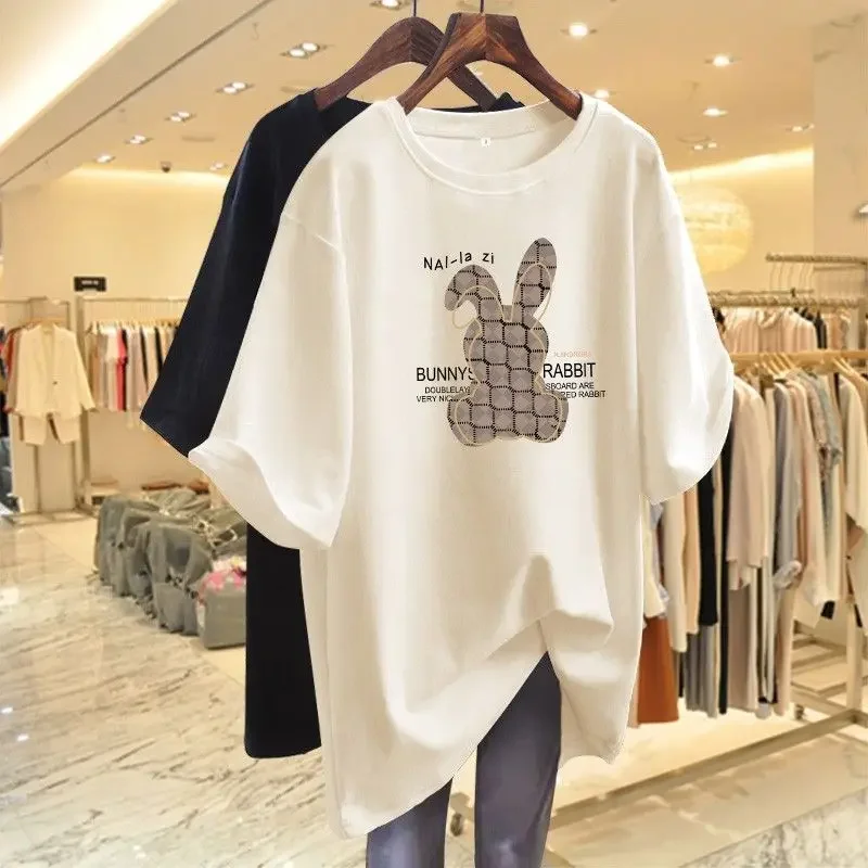 Women Clothing All Cotton Printed T-shirt Summer Short Sleeve Basic Tees Female Casual Simple Fashion Pullovers