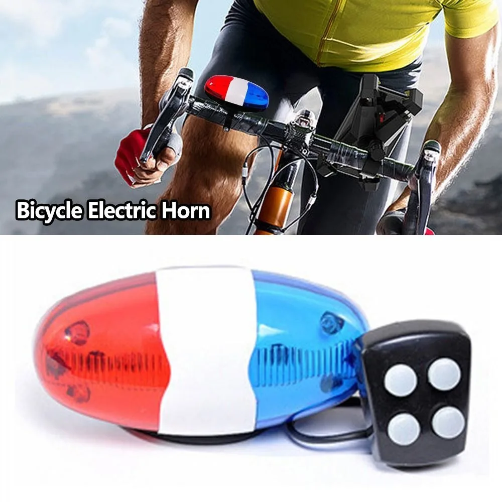 6 LED Bicycle 4 Tone Sounds Bell Plastic Outdoor Police Car Light Electronic Horn Cycling Equipment Bicycle Siren for Kid's Bike