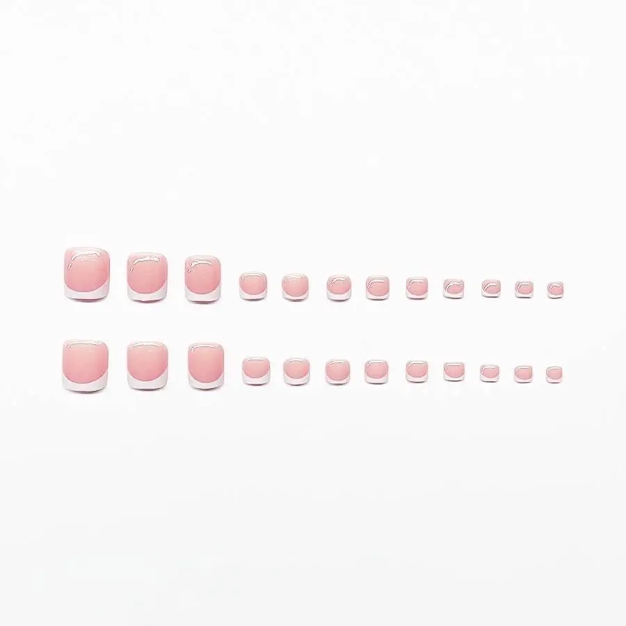 48pcs/2 Stes Hand and Foot Nails Square Nail Tips Summer Medium Short Press on Nails for Gluing Ready White French Fake Nails