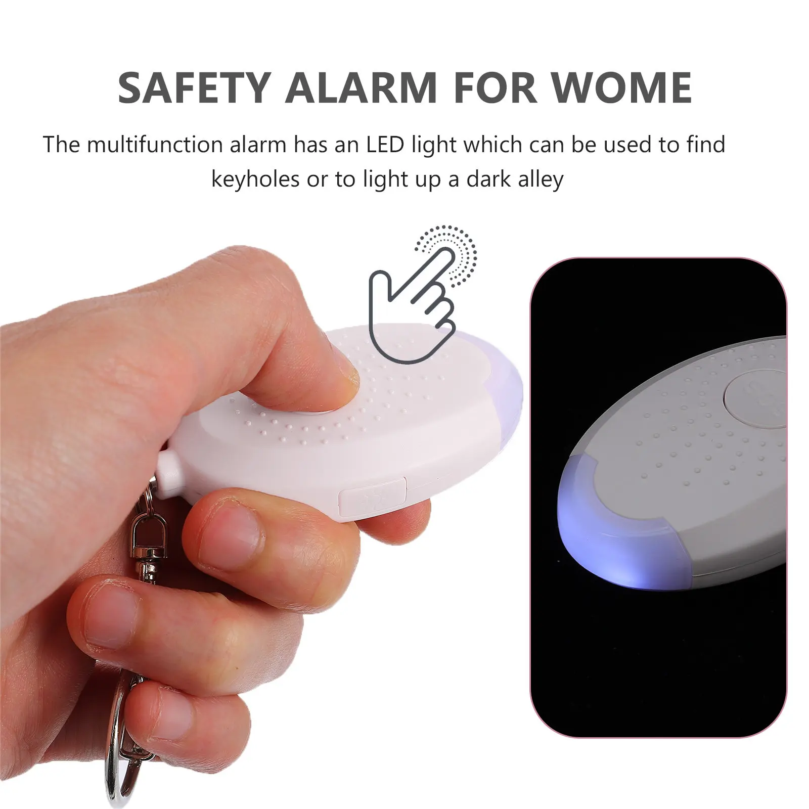 

Персональная сигнализация от нападения с LED-фонариком, аварийная сигнализация для женщин, для ночных прогулок, бега, походов, кемпинга