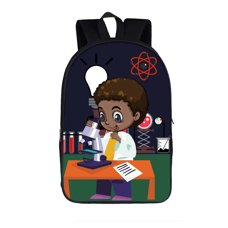 Afro Brown Science Boy Print Mochila, Sacos escolares para adolescentes, África Boys Daypack, Saco do portátil do estudante, Saco de livro