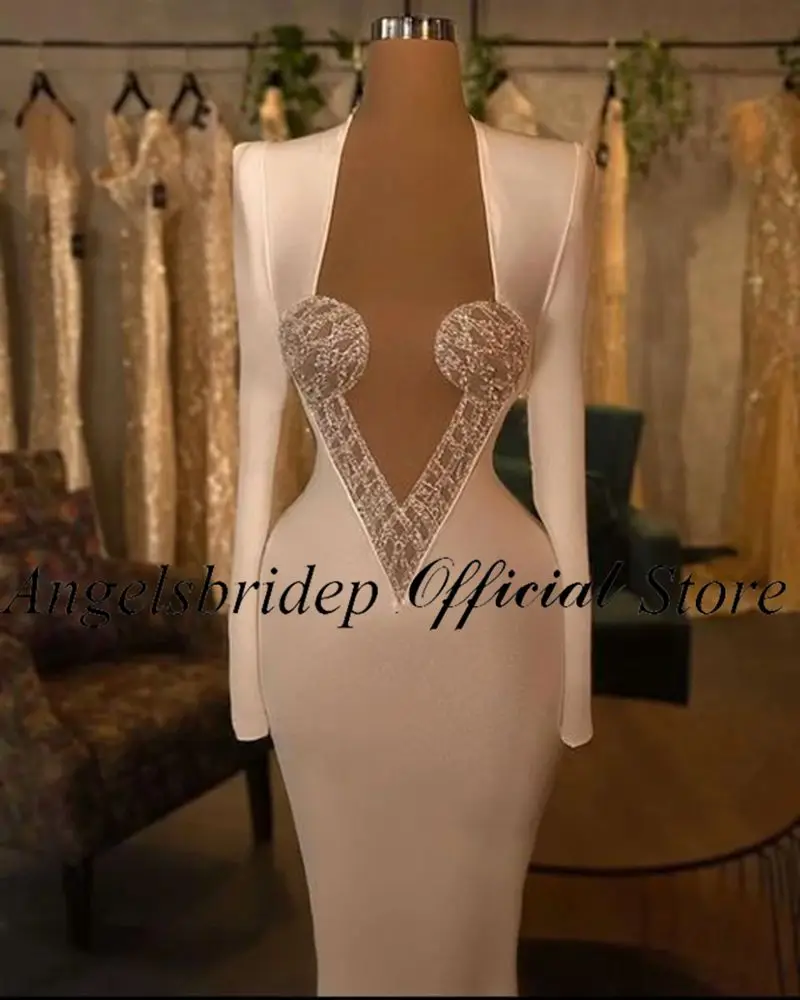 Angelsbridep, vestidos de novia personalizados de manga larga con cuentas, vestido de novia sirena 2025, vestido de novia personalizado hecho de Arabia Saudita para mujer