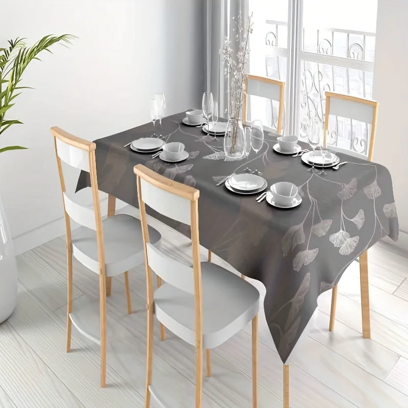 One polyester tablecloth with a grey dandelion pattern, suitable for large table decorations.