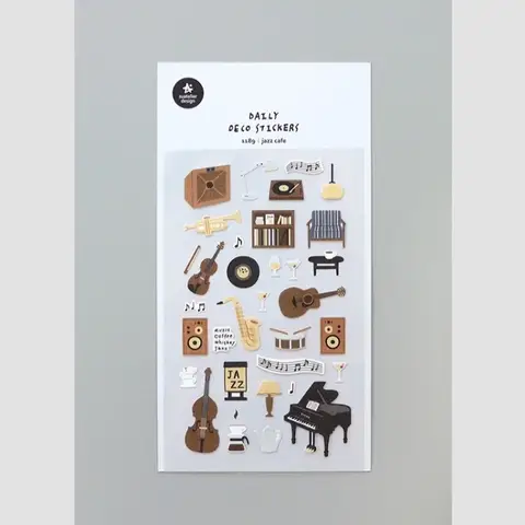Suatelier 재즈 카페 스티커 악기 테마 귀여운 바이올린 피아노 디자인 스크랩북 스티커 정크 저널 DIY 장식